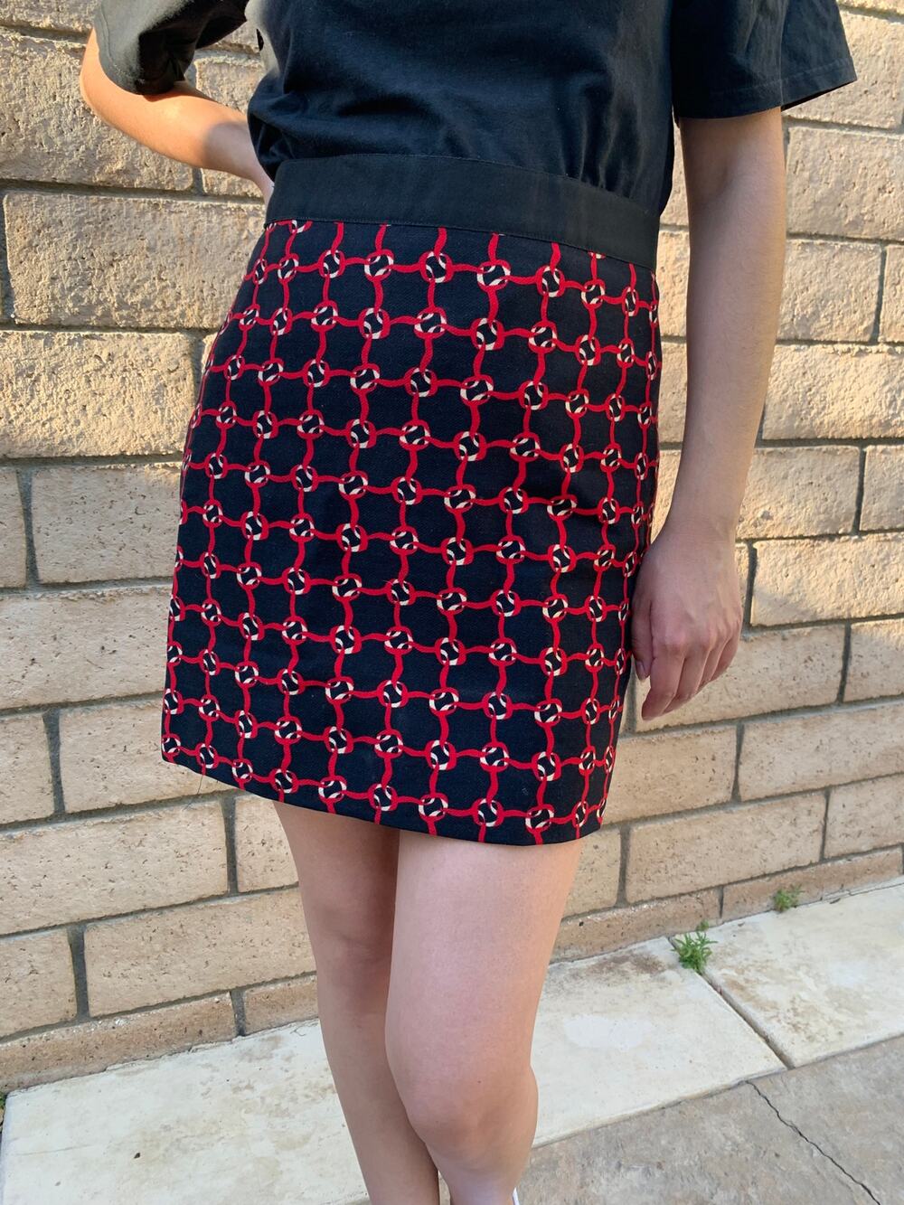 Moschino Red and Black Checkered Like Print Wool Mini Skirt Women's 12